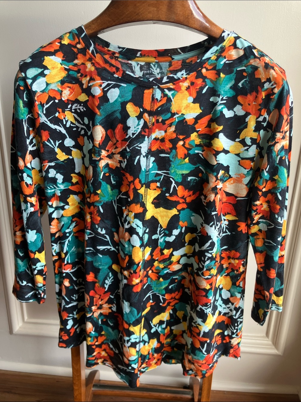 Westbound Black Top with Teal, Orange & Yellow Floral Print